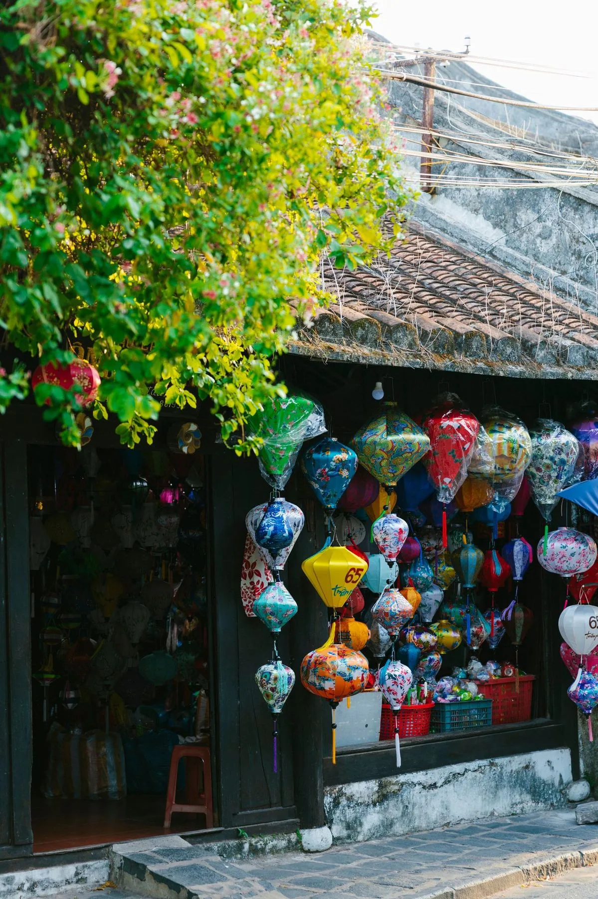 Silk lanterns hanging outside a shop in the old town of Hoi An
